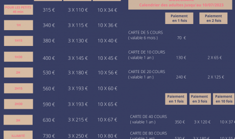 Tarifs De nos Cours